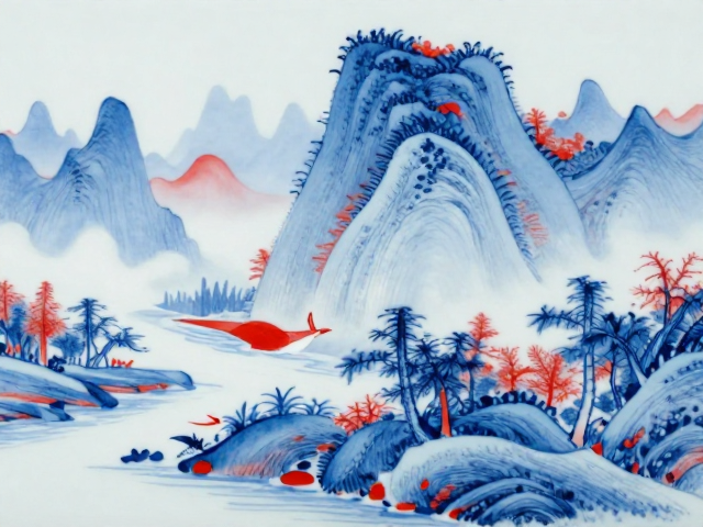 青花釉里飞红山水,精湛工艺与意境解析,领略传世之美