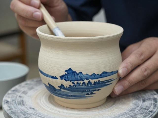 高岭土胎体青花绘制工艺，古朴厚重之美