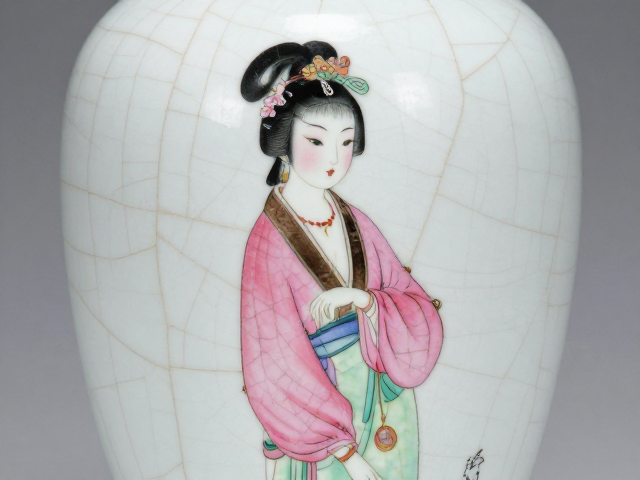粉彩仕女绘开片瓷，古韵工艺鉴赏与价值解析