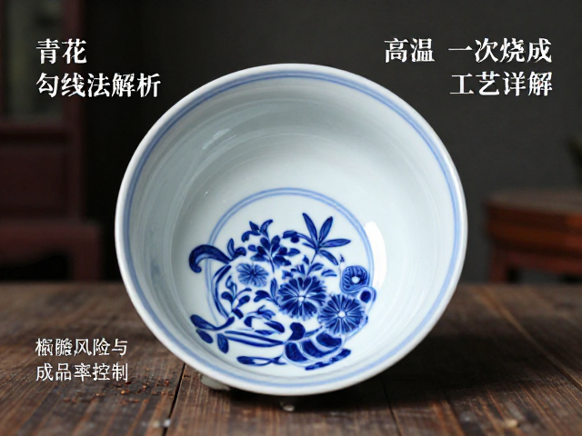 青花勾线技法解析,高温一次烧成工艺详解