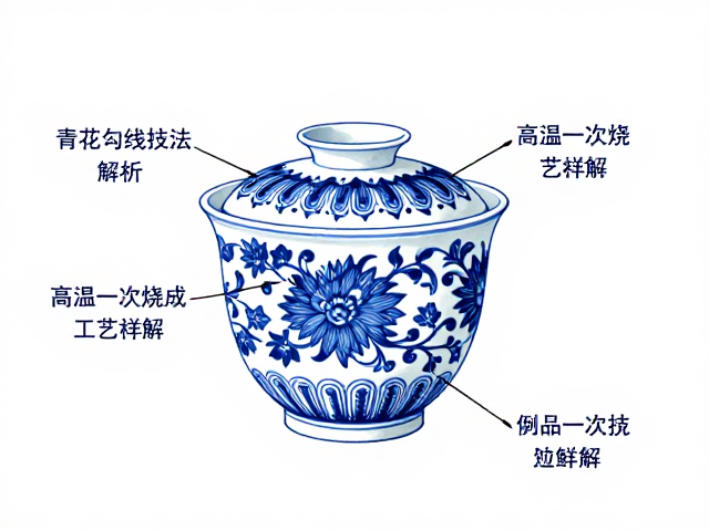 青花勾线技法解析,高温一次烧成工艺详解