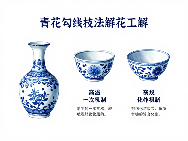 青花勾线技法解析,高温一次烧成工艺详解