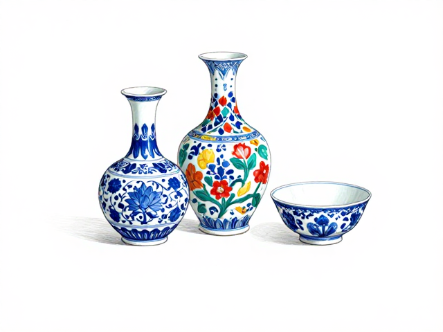 青花绘制工艺揭秘，素描造型基础与五彩斑斓的艺术融合