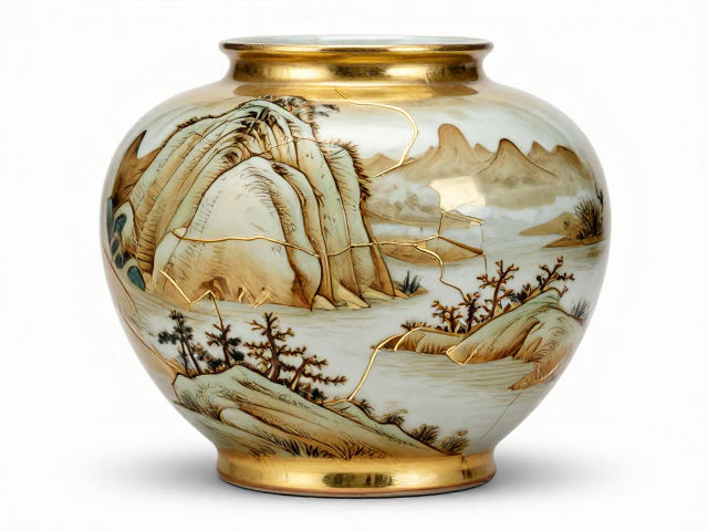 金缮工艺修复宋代五大名窑山水纹瓷器,尽显东方美学意境