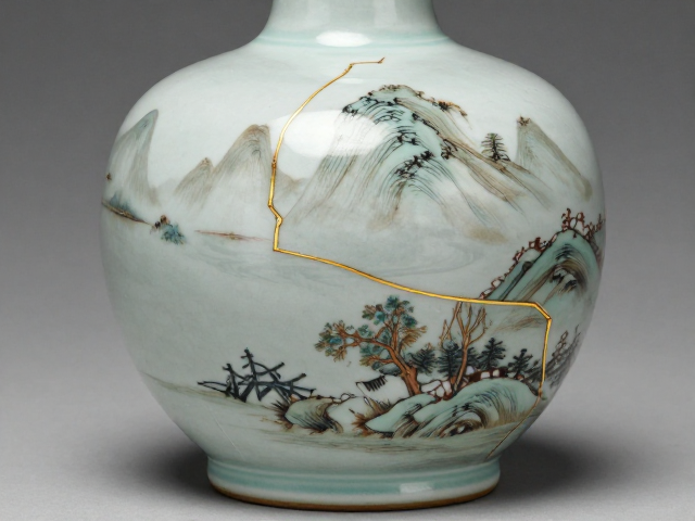 金缮工艺修复宋代五大名窑山水纹瓷器,尽显东方美学意境