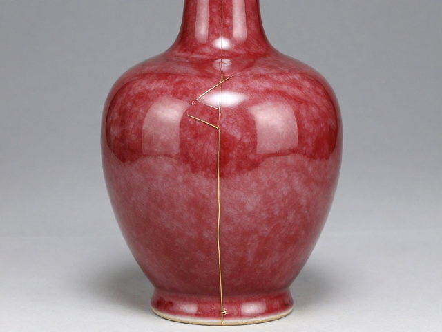 金缮工艺修复釉里红古朴瓷器,定制独特发色显高级
