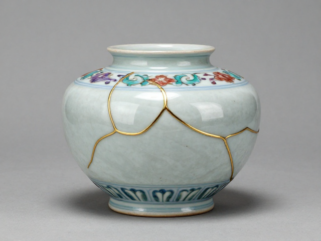 金缮工艺二进宫，釉下彩与釉上彩结合修复，重现古瓷绝美光泽