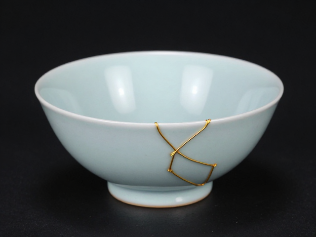 金缮工艺修复青花淡雅，窑变色彩自然天成，古韵新生