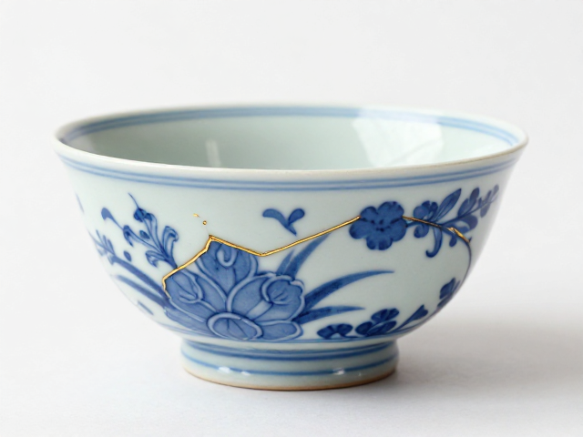 金缮工艺点缀青花淡雅，刻花细节尽显东方美学