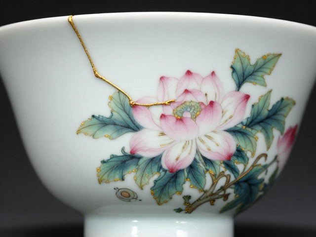 金缮工艺融合粉彩画工,古瓷修复与艺术再生的视觉盛宴
