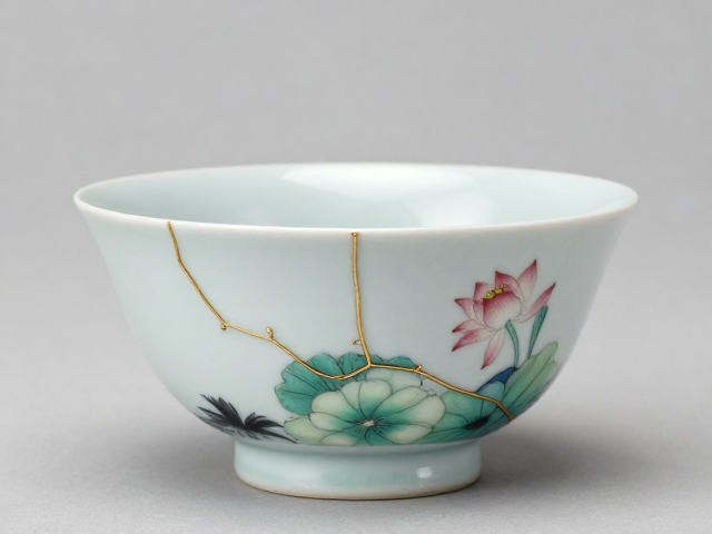 金缮工艺融合粉彩画工,古瓷修复与艺术再生的视觉盛宴