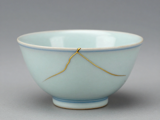 金缮青花淡雅之美,如何避免硬物磕碰,守护残缺美学