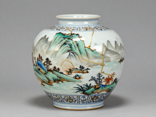 金缮工艺修复古董瓷器,山水纹拍价极高,揭秘修复背后的价值逻辑