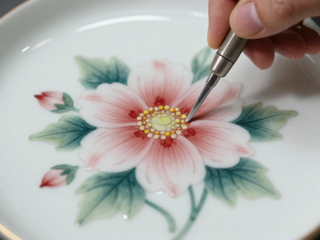 干磨抛光工艺下的粉彩花卉,揭秘二烧技术的光泽秘密