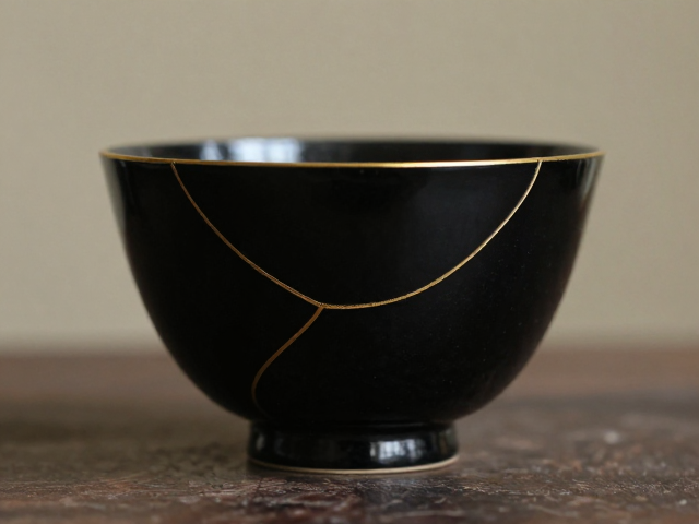 传统金缮修复工艺，茶道器物髹漆贴金，重现残缺之美