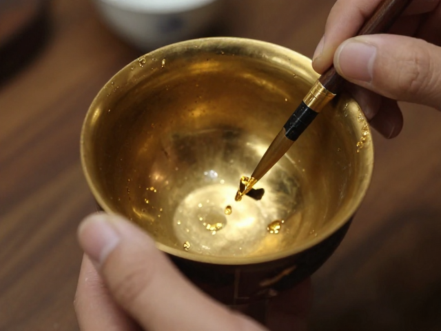 传统金缮修复工艺，茶道器物髹漆贴金，重现残缺之美