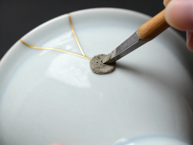 传统金缮修复工艺,瓦灰填补塑形技巧,重现瓷器古韵之美