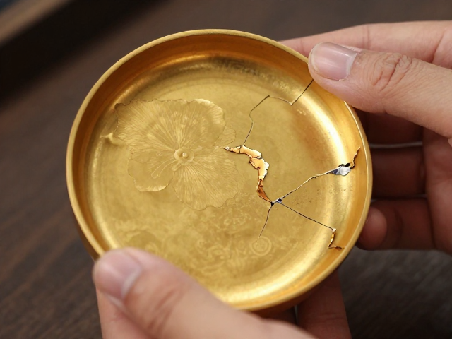 传统金缮修复,髹漆贴金工艺,轻拿轻放呵护残缺之美