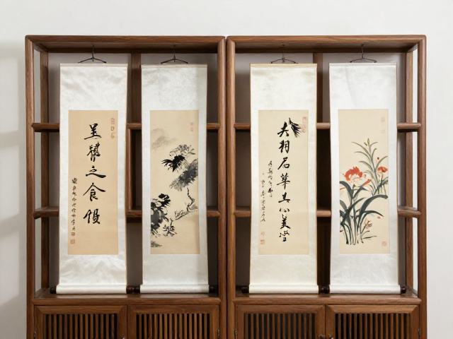 柏木博古架搭配书画卷轴，新中式雅室装修灵感与选购指南