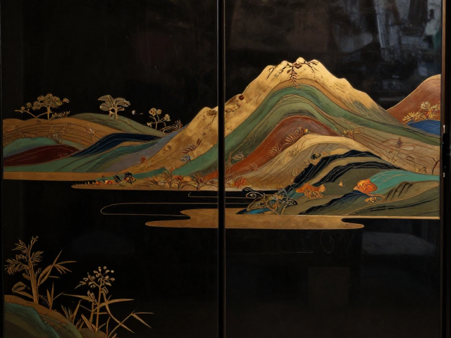 素面大漆屏风,髹饰层次丰富,尽显东方美学极致韵味