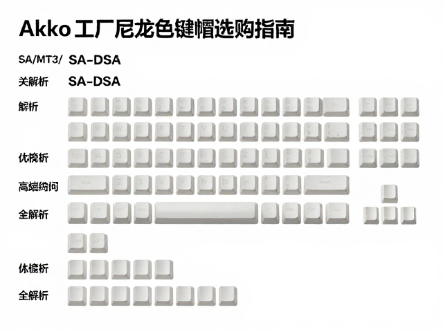 Akko工厂尼龙纯色键帽选购指南,SA/MT3/SA-DSA高度规格全解析