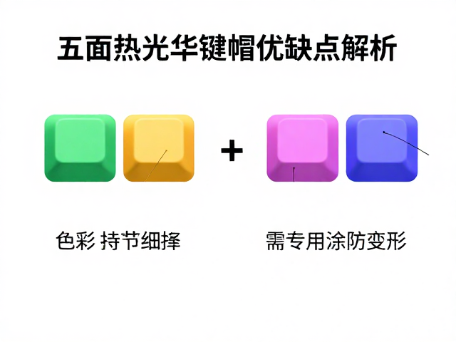 五面热升华键帽优缺点解析，色彩持久细节好，但需专用涂层防变形