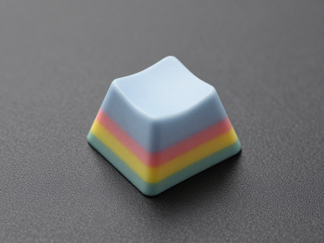 分层三色注塑键帽，背景哑光磨砂质感，一次成型工艺详解