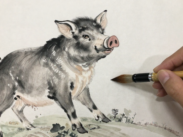 传统多层画法,猪鬃笔貂毛笔搭配,控制温湿度显色更透