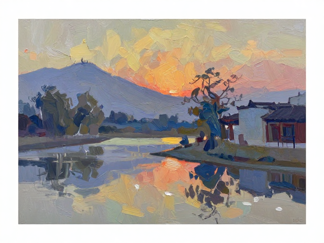 传统多层画法技巧,巧用画刀刮出色块,打造冷暖光影对比绝景