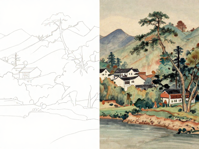 风景写生技巧,单色素描底稿与传统多层画法解析