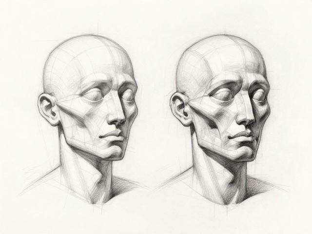 素描基础，头部解剖与透视比例在艺术写生中的应用