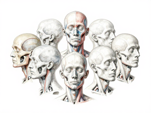人体结构研究,头部解剖与群像组合的视觉逻辑