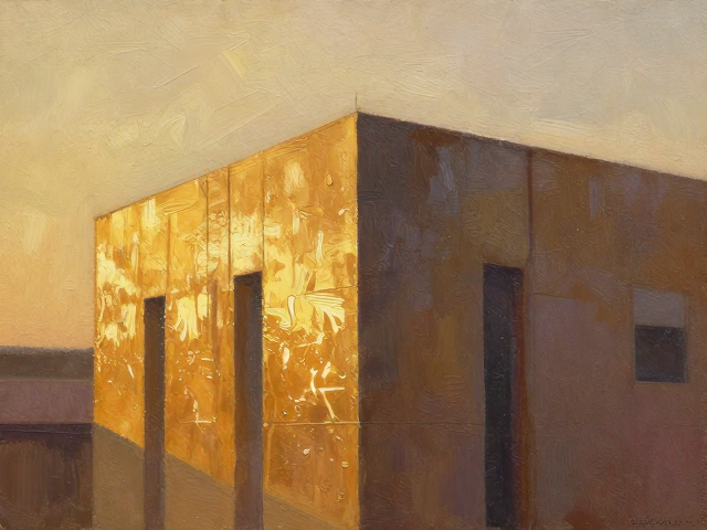 金色夕阳下的建筑结构,湿画法晕染技法解析