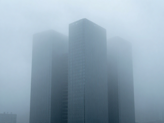 雨雾朦胧中宽头画笔勾勒建筑结构之美