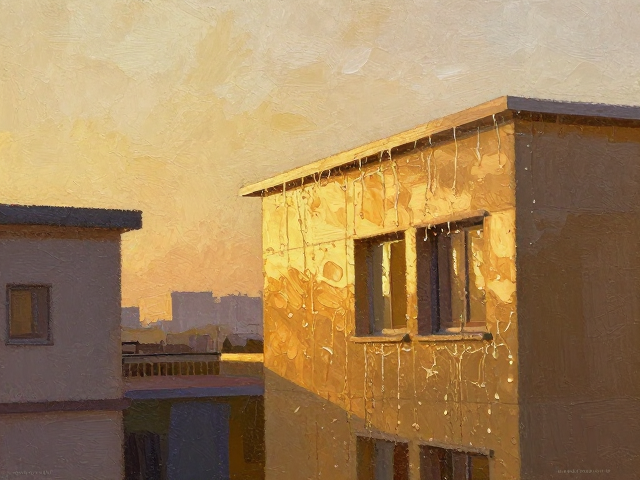 金色夕阳下的建筑结构,湿画法晕染技法解析