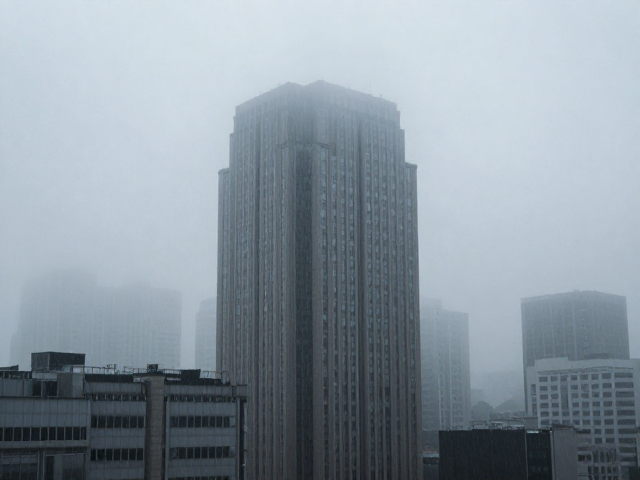 雨雾朦胧中宽头画笔勾勒建筑结构之美
