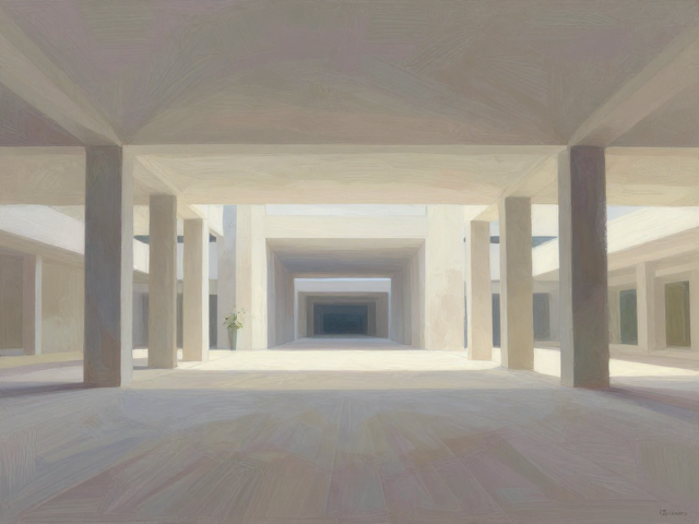 空气透视法下的建筑结构,宽头画笔渲染空间层次