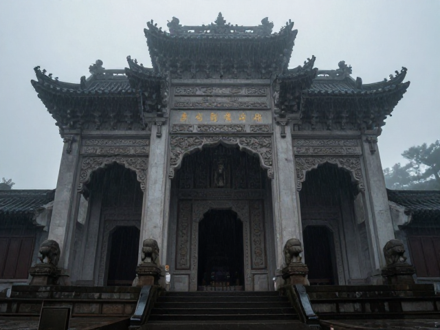 雨雾朦胧中的建筑结构之美，探秘隐秘宗教殿堂