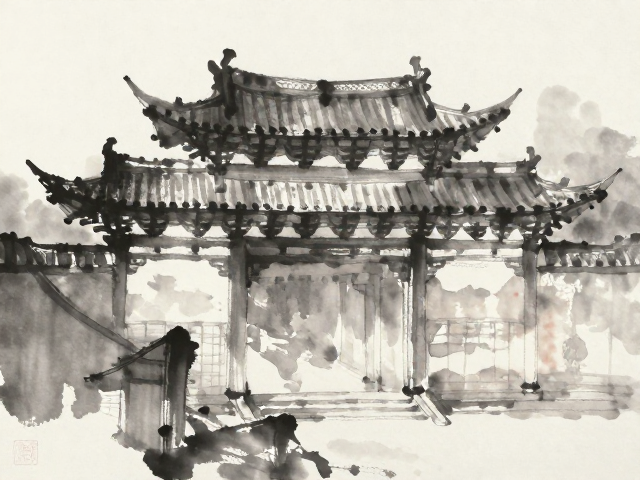 湿画法晕染下的历史沧桑,古建筑结构之美