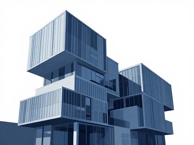 冷峻蓝调建筑插画,解构现代建筑结构的视觉美学