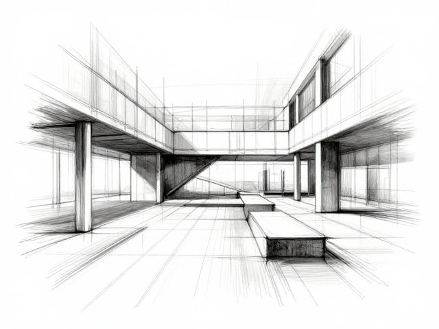 大笔触概括建筑结构,在秩序与混乱中构建空间逻辑