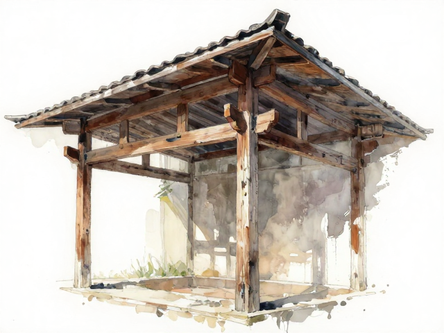 木质斑驳下的建筑结构,湿画法晕染技法解析