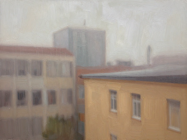 雨雾朦胧中的建筑之美,画布木板上的光影叙事