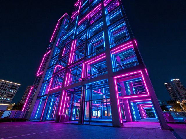 建筑结构下的霓虹夜景,罩染技法打造沉浸式视觉盛宴