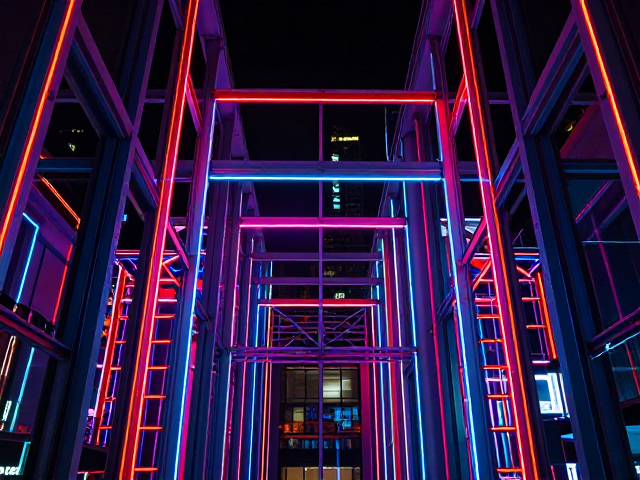 建筑结构下的霓虹夜景,罩染技法打造沉浸式视觉盛宴