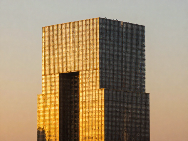 金色夕阳下的抽象几何建筑,独特结构设计解析
