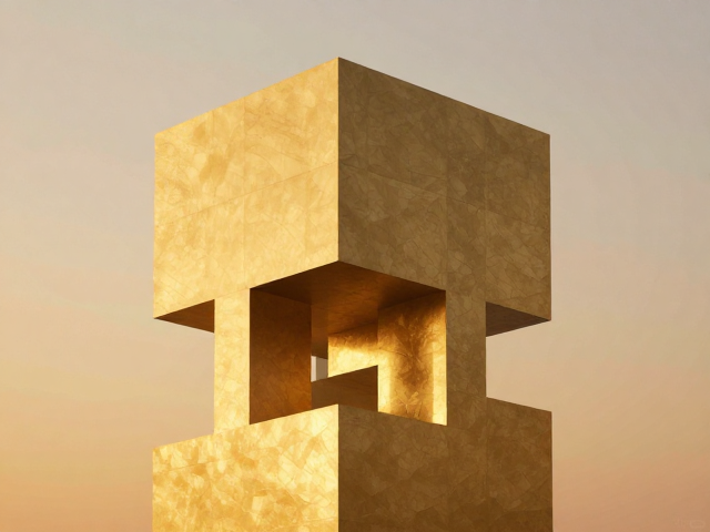 金色夕阳下的抽象几何建筑,独特结构设计解析