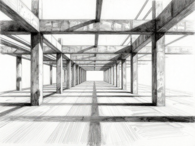 建筑结构消失点,用宽头画笔构建透视纵深