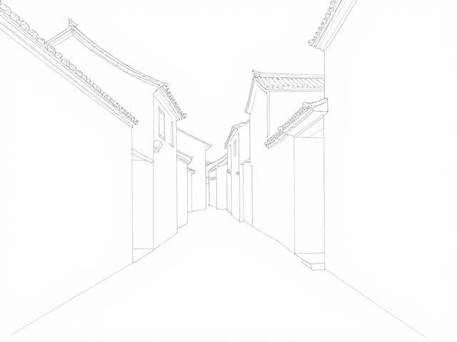 老街巷弄单色底稿，建筑结构中的极简美学与空间叙事