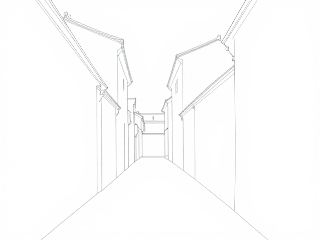 老街巷弄单色底稿，建筑结构中的极简美学与空间叙事